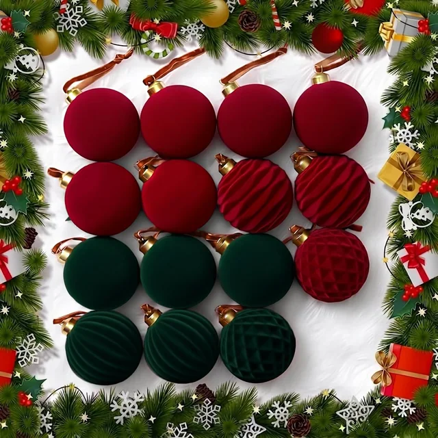 Minetom 15pcs Burgundy & Green Christmas Ornaments