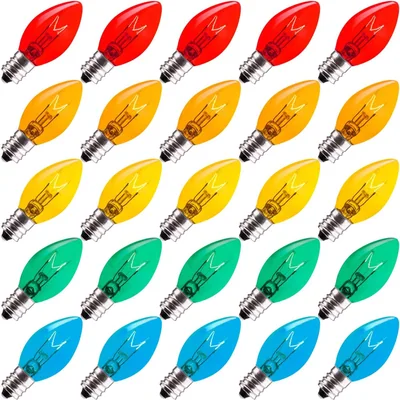 Minetom 25 Pack Replacement Light Bulbs for C7 E12 Base Christmas String Lights, thumbnail 4