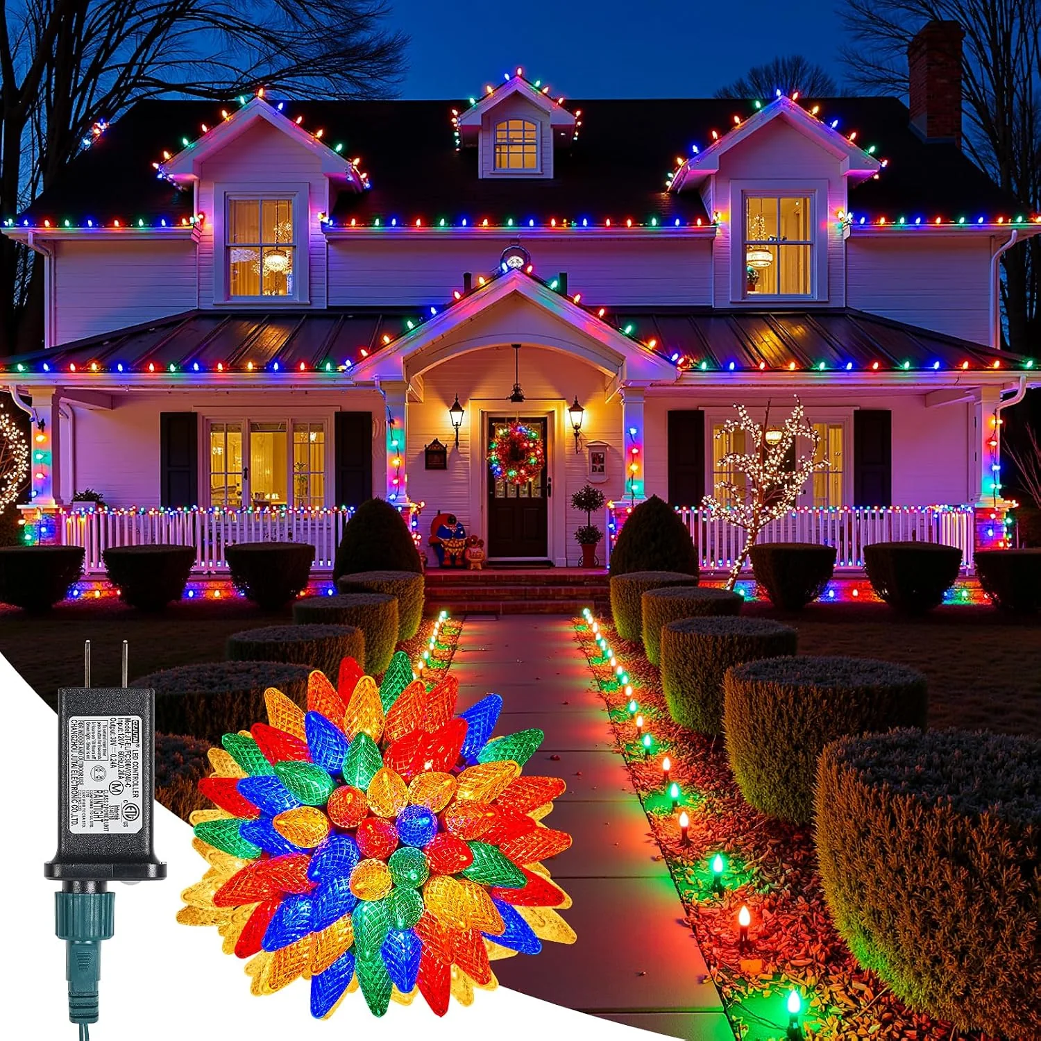 Minetom C9 Christmas Lights Outdoor, 85FT 110LED String Lights with 8 Lighting, Multicolor, 1 Pack, photo 4