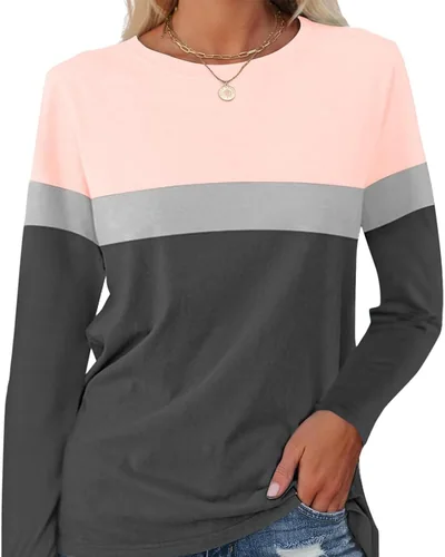 Minetom Women's Color Block Tunic Tops Casual Long Sleeve Shirts Round Neck, thumbnail 14