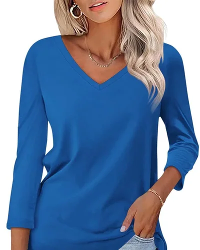 Minetom Women's 3/4 Length Sleeve Tops V Neck T Shirts Casual Basic Tees, thumbnail 9