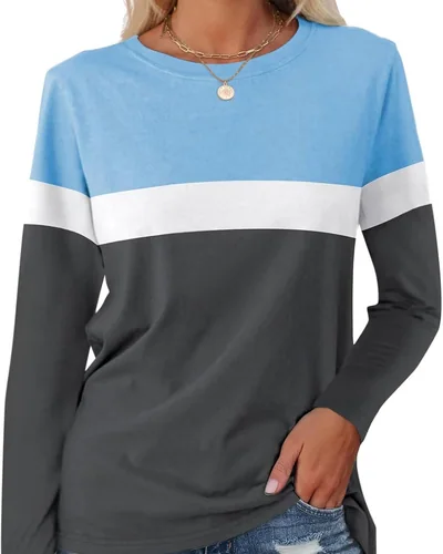 Minetom Women's Color Block Tunic Tops Casual Long Sleeve Shirts Round Neck, thumbnail 21