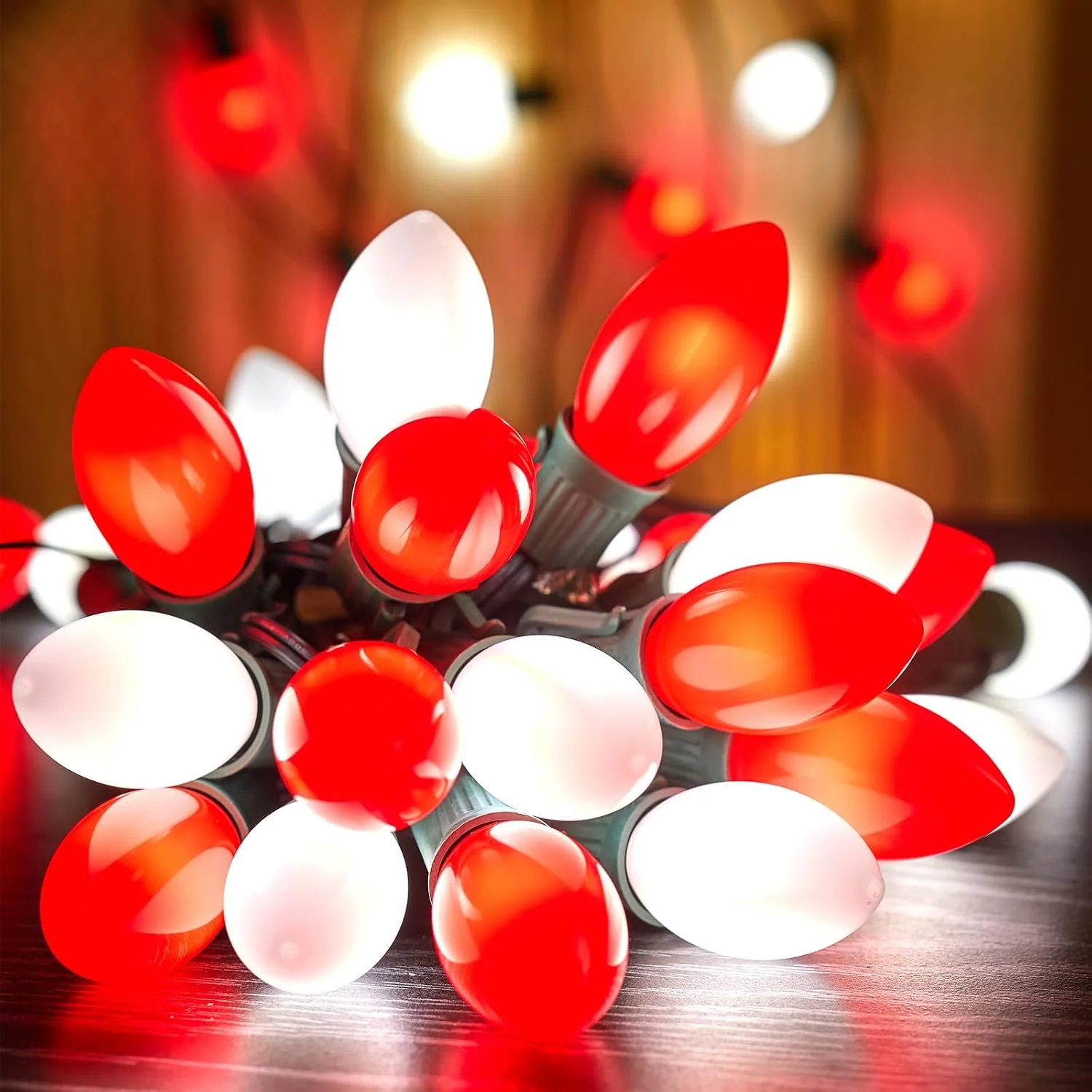 Minetom Vintage C9 LED Christmas Lights Outdoor, Red & Pure White, 50FT, photo 5