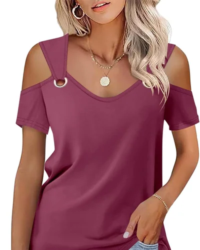 Minetom Women's Cold Shoulder Tops Short Sleeve V Neck T Shirts Summer Tee, thumbnail 10