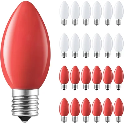 Minetom 25 Pack C9 LED Christmas Light Bulbs, Red White Plastic C9 Shatterproof LED Bulbs, thumbnail 1