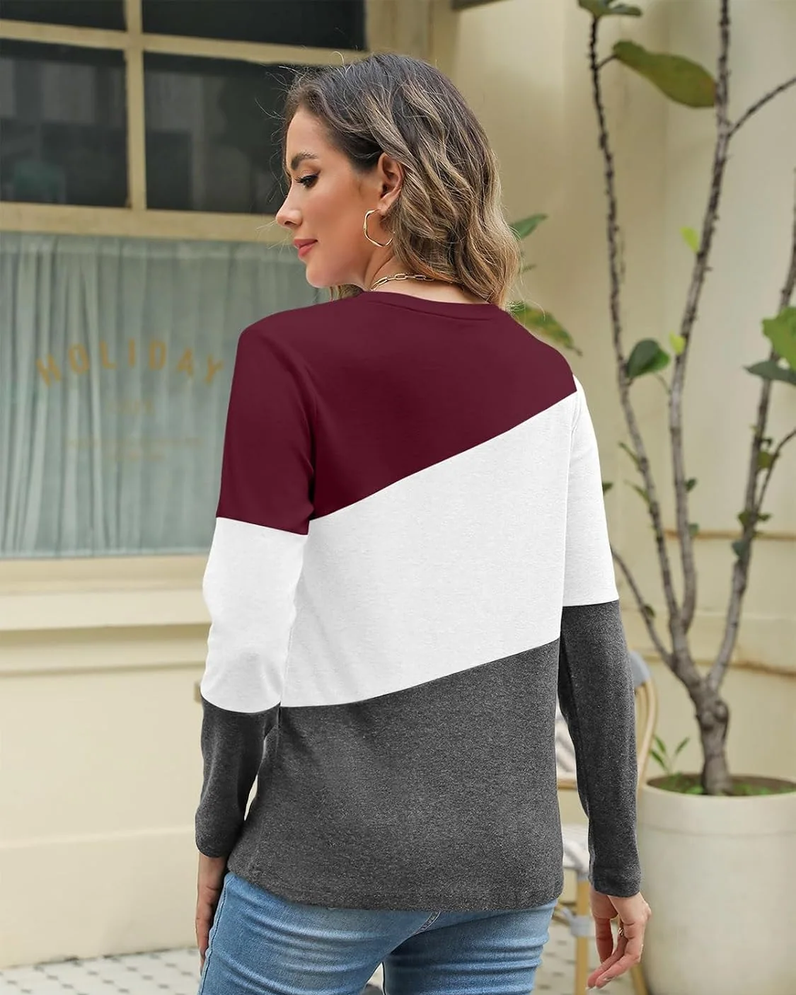 Minetom Women's Color Block Tops Casual Long Sleeve Shirts Pullover Tunic, photo 5