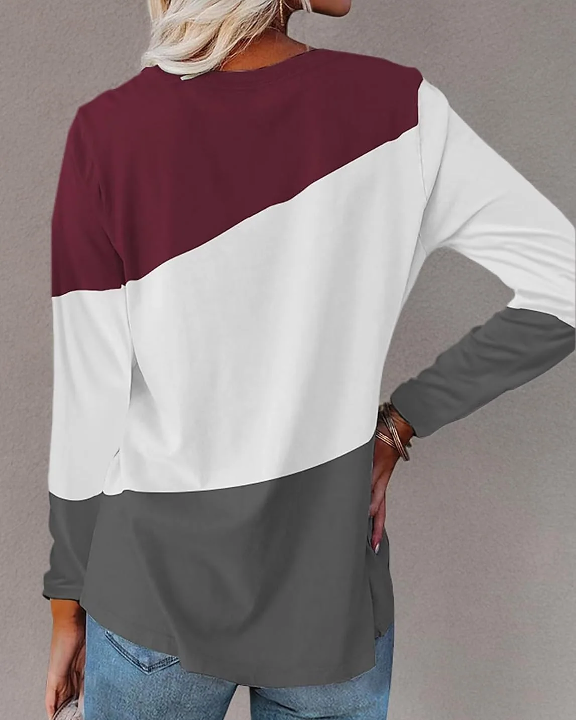 Minetom Women's Color Block Tops Casual Long Sleeve Shirts Pullover Tunic, photo 6