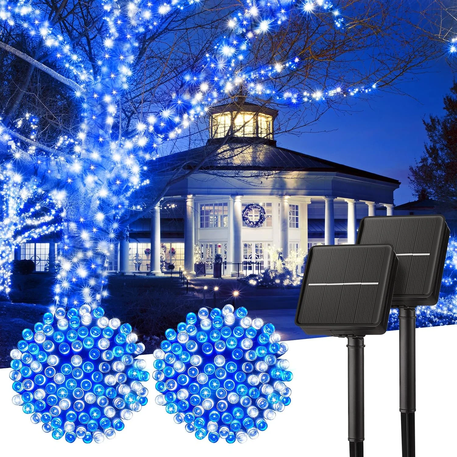 Minetom Solar Halloween Lights Outdoor, Blue and White, 40 FT 2Pack, photo 4