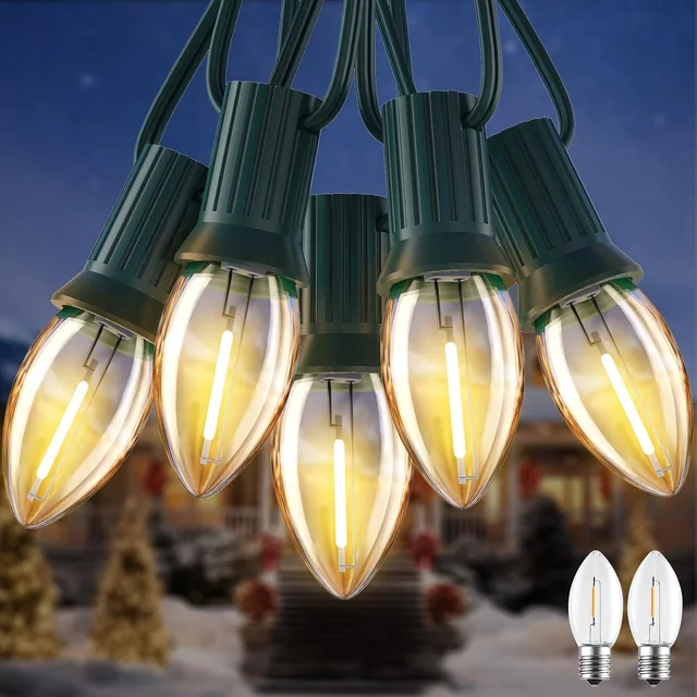 Minetom 50FT C7 LED Vintage Christmas Lights Outdoor with 52 Bulbs