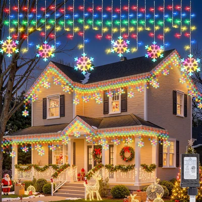Minetom Icicle Lights Outdoor with Snowflake, 20FT 200 LED Icicle Light, thumbnail 1