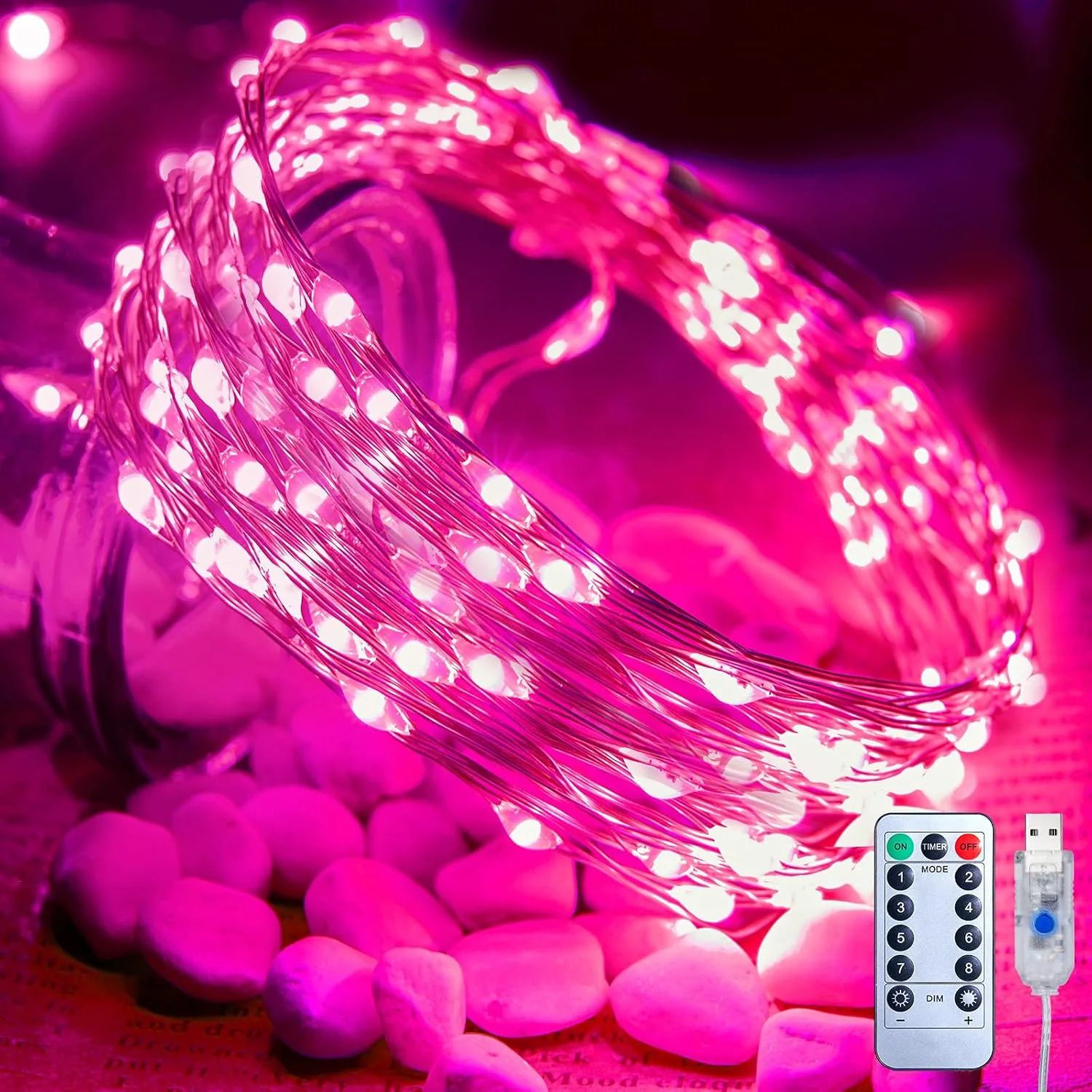 Minetom Twinkle Fairy Lights Plug, Pink, 1 Pack - 100LEDs, photo 8