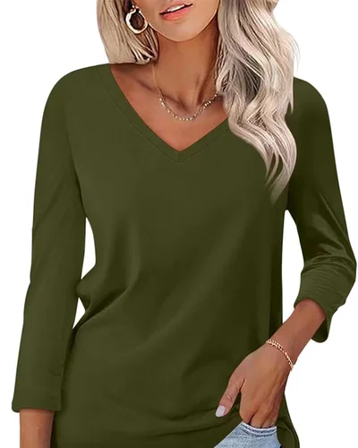 Minetom Women's 3/4 Length Sleeve Tops V Neck T Shirts Casual Basic Tees, thumbnail 17