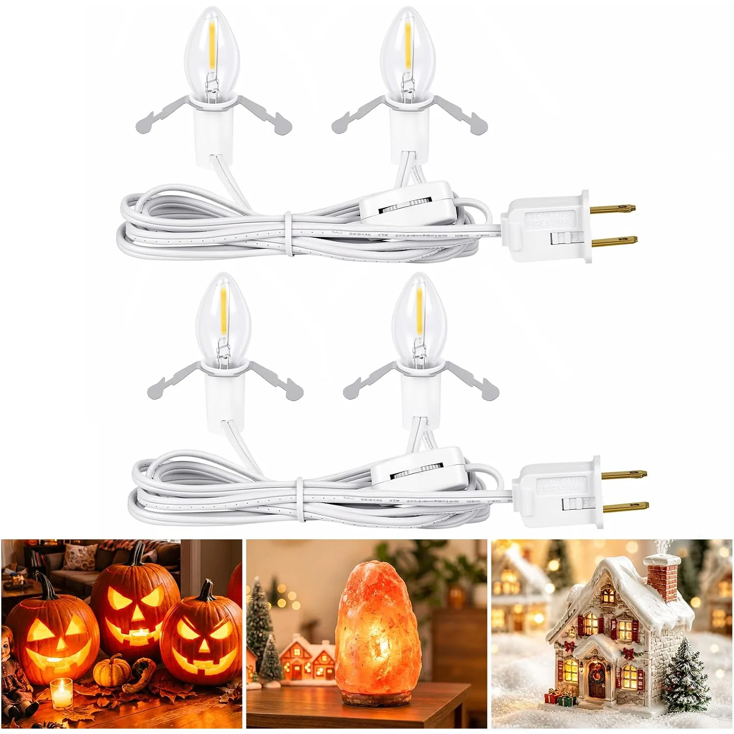 Minetom 6 FT LED Accessory Cord for Christmas Village Lights, Cozy White, 2 Pack, photo 3