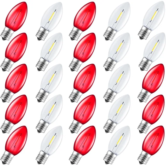 Minetom 25 Pack C9 LED Christmas Light Bulbs, Colored Plastic C9 Shatterproof LED Bulbs