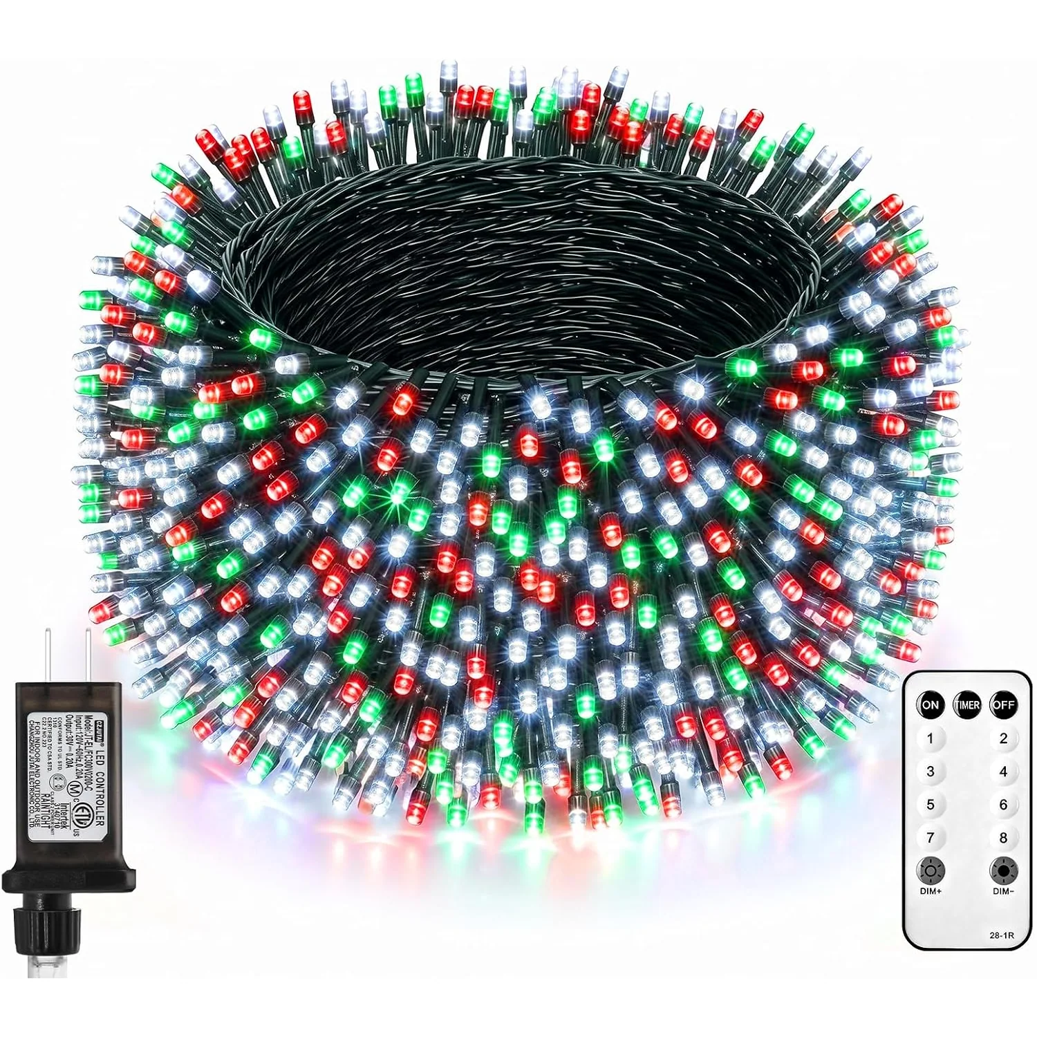 Minetom Red Green White Christmas Lights, Red Green Cool White_Green Wire, 66 Ft, photo 1