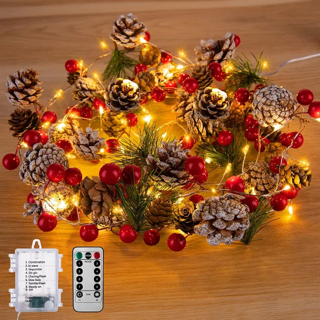 Minetom Christmas Pine Lighted Garland Decor