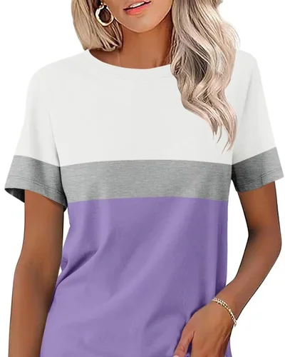 Minetom Womens Color Block T Shirts Short Sleeve Tops Summer Tees, thumbnail 24