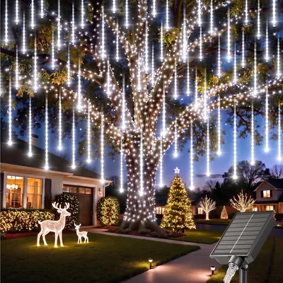 Minetom Solar Meteor Shower Icicle Lights, thumbnail 6