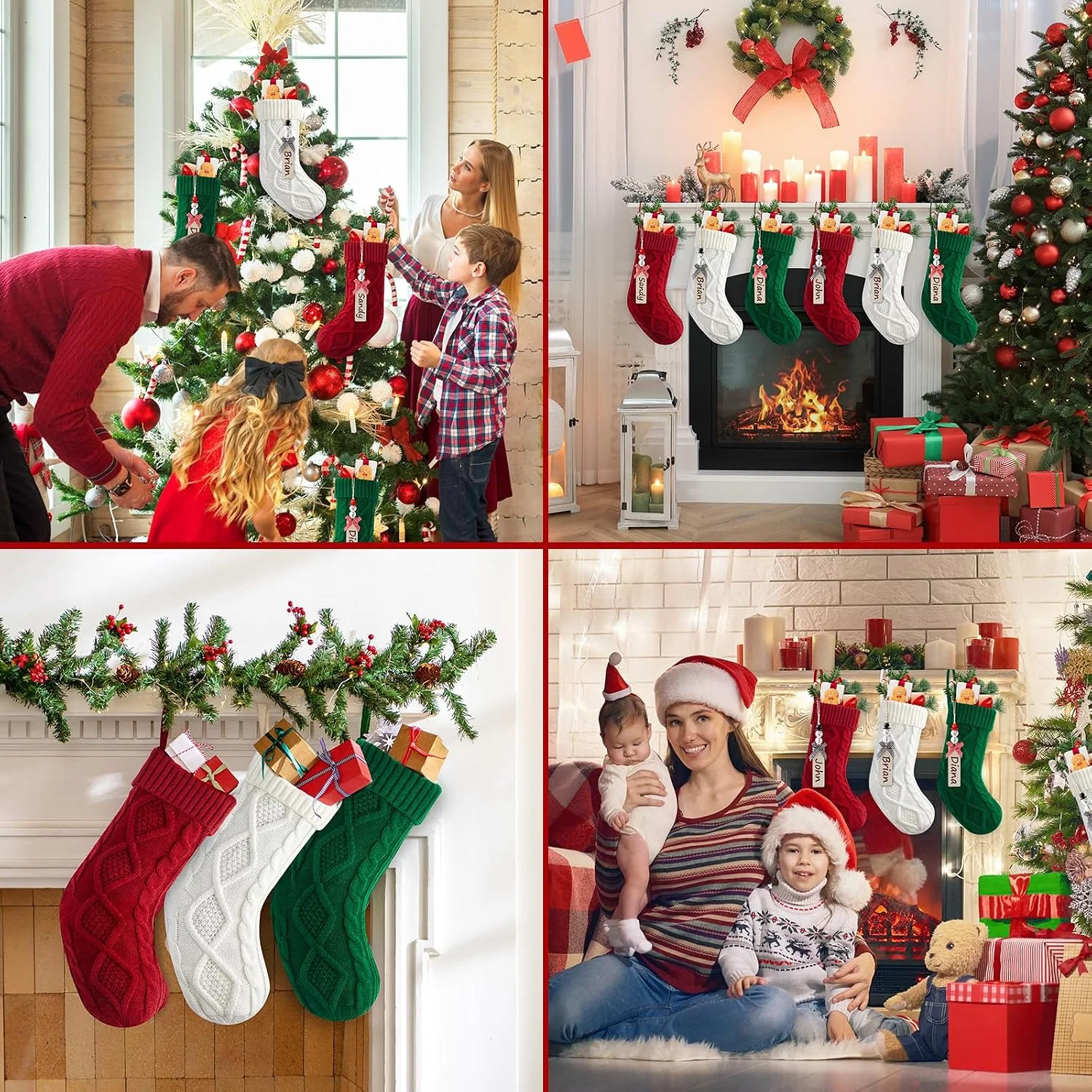 Minetom Personalized Christmas Stockings, Christmas Hanging Stockings with Name Tags, photo 4