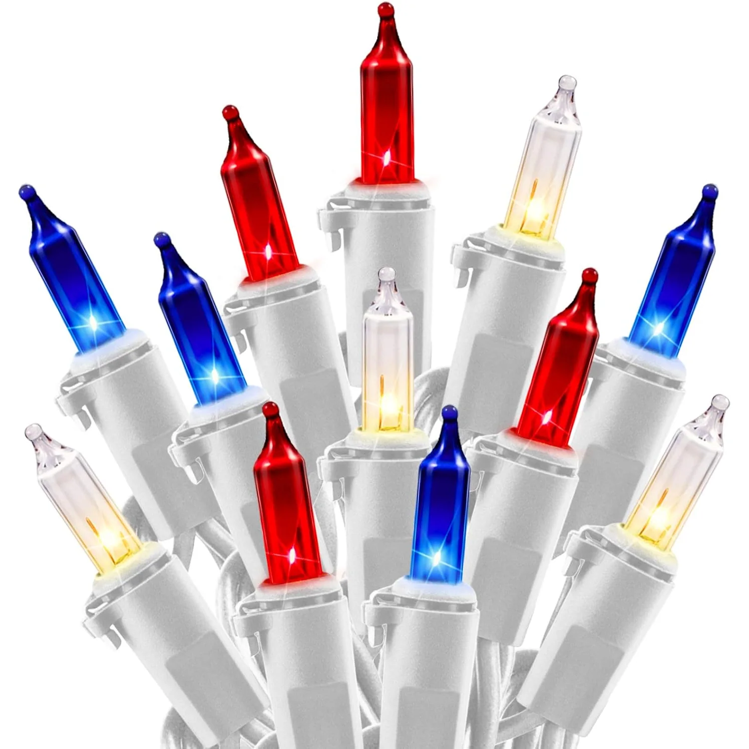 Minetom Clear Christmas String Lights 100 Count 20 Feet Incandescent Bulb, Red White Blue, 200 Count, photo 7