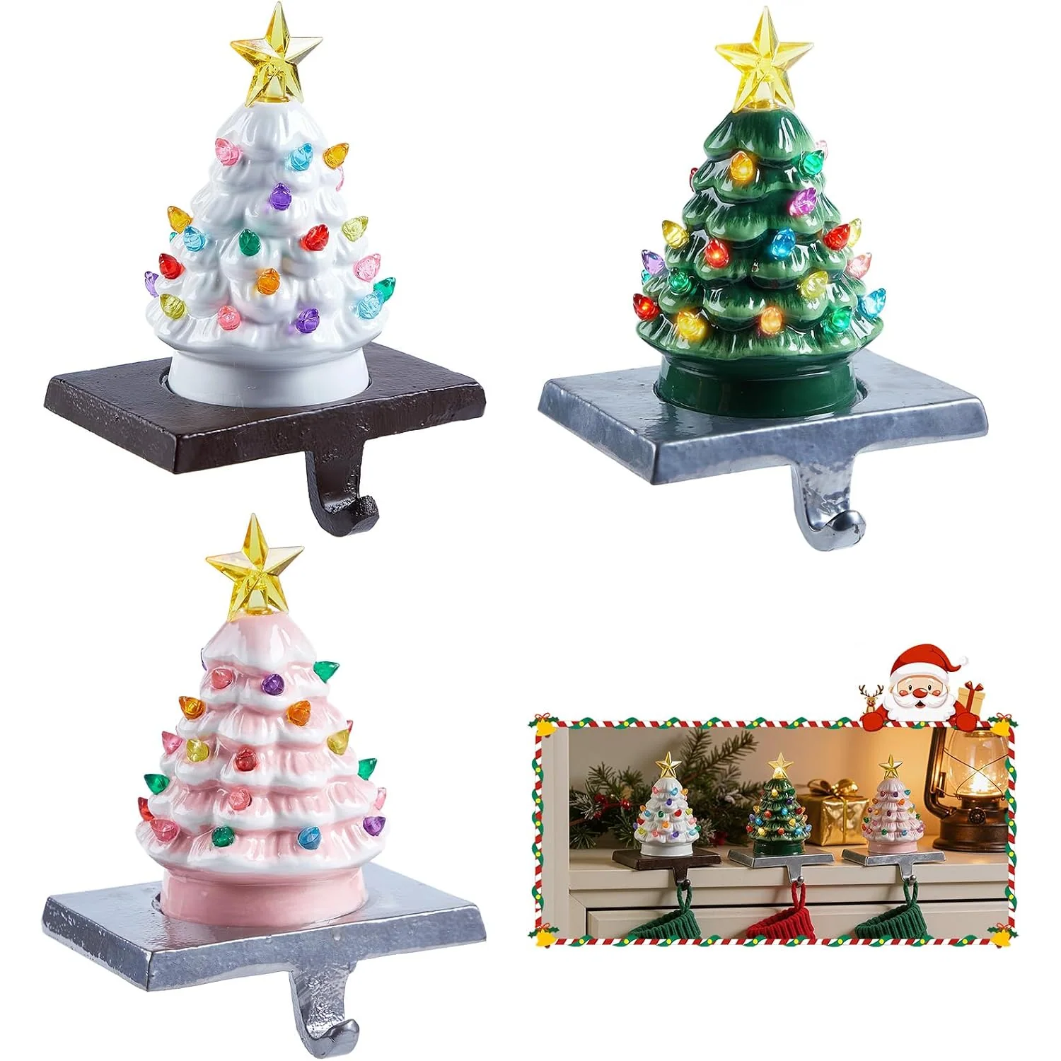 Minetom Ceramic Christmas Tree Stocking Holders for Mantle, photo 1