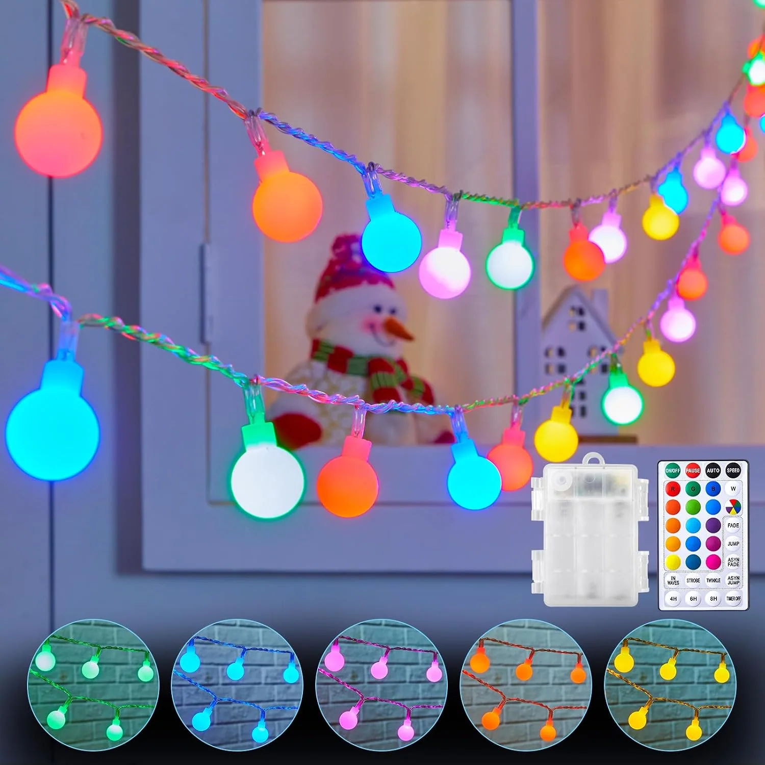 Minetom Globe String Lights Battery Operated, RGB (Red, Green, Blue), 1 Pack, photo 7