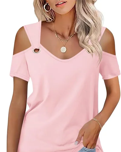 Minetom Women's Cold Shoulder Tops Short Sleeve V Neck T Shirts Summer Tee, thumbnail 11