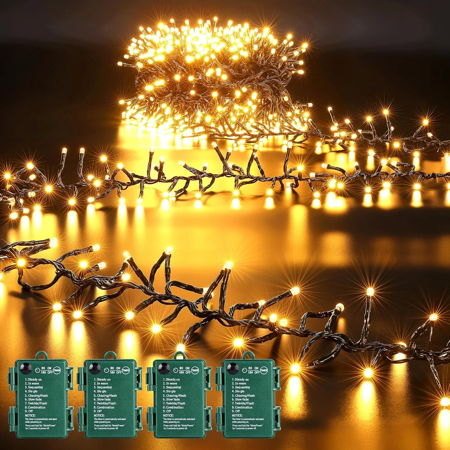 Minetom Battery Operated Christmas Lights Outdoor, Warm White, 4 Pack, photo 1