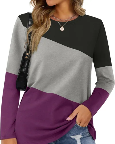 Minetom Women's Color Block Tops Casual Long Sleeve Shirts Pullover Tunic, thumbnail 19