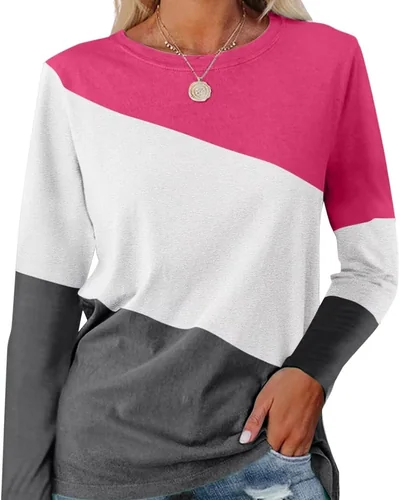 Minetom Women's Color Block Tops Casual Long Sleeve Shirts Pullover Tunic, thumbnail 20