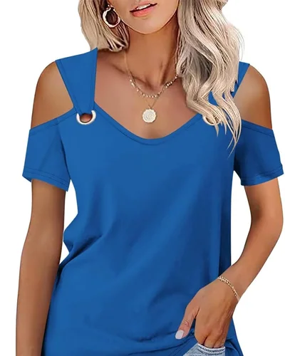 Minetom Women's Cold Shoulder Tops Short Sleeve V Neck T Shirts Summer Tee, thumbnail 7