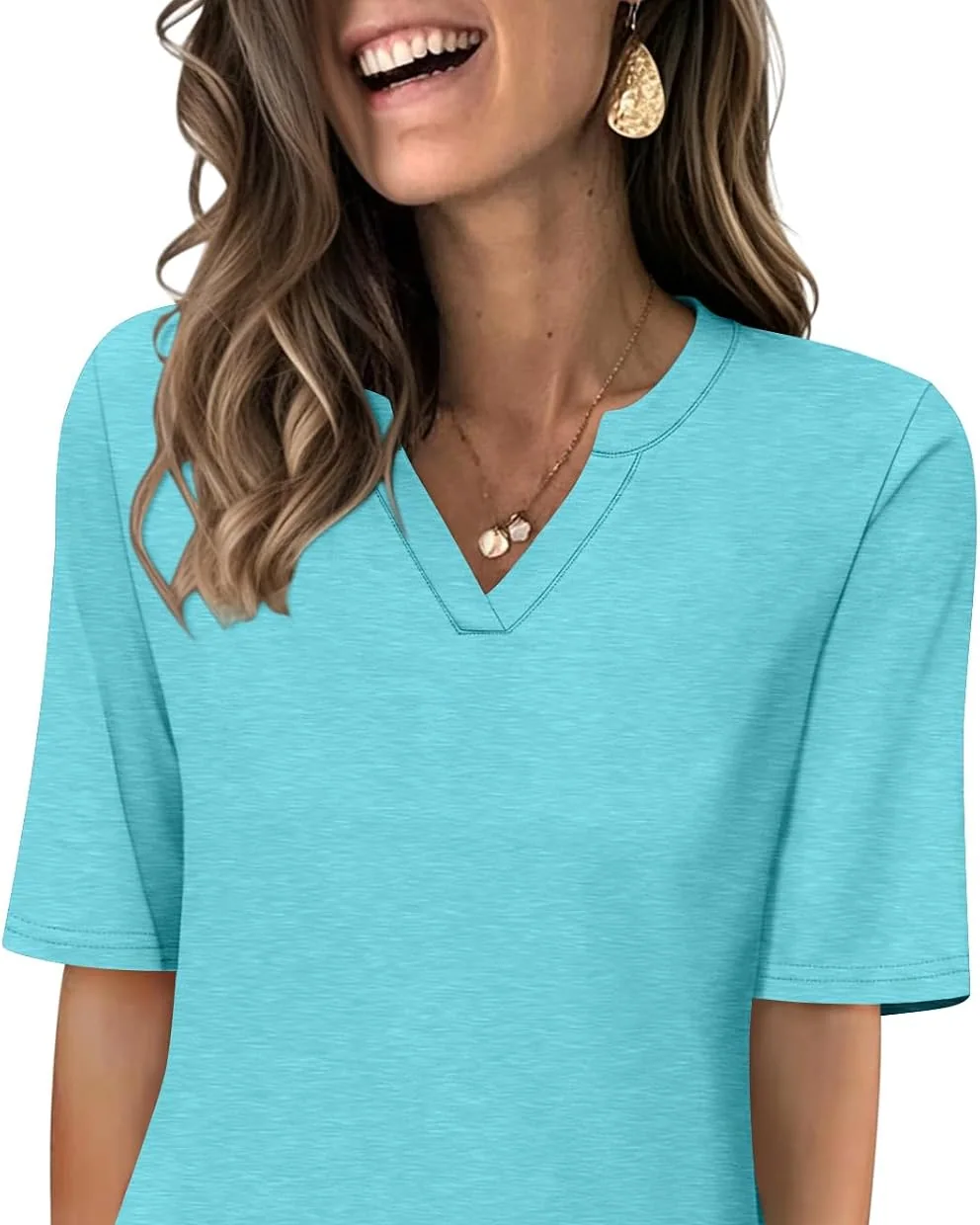 Minetom Women's V Neck T Shirts Half Sleeve Tees Casual Summer Fall Tops Navy, Aqua, Small, photo 14