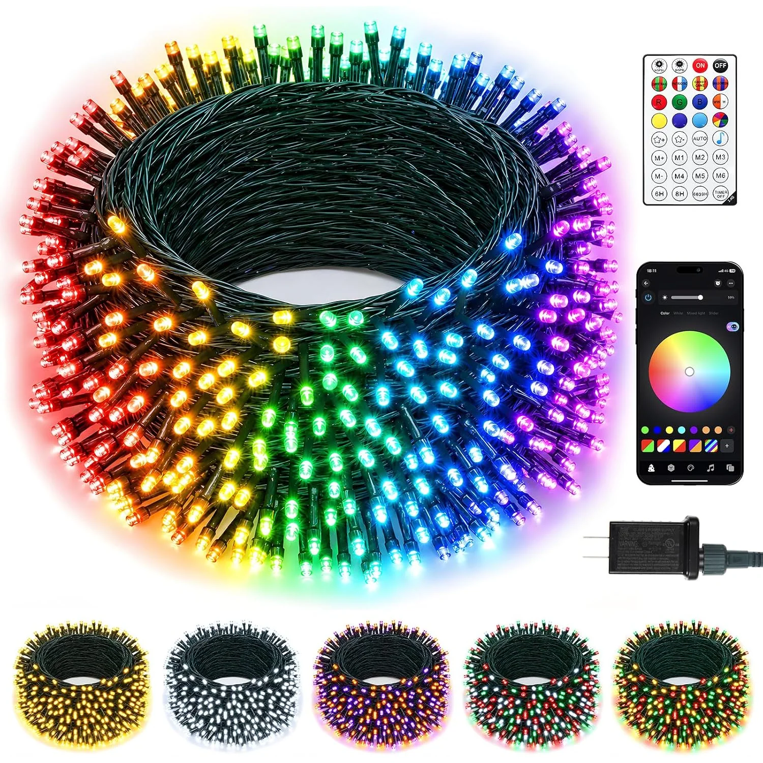 Minetom Smart Color Changing Christmas Halloween Tree Lights Outdoor, Green wire, 33 FT, photo 6