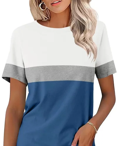 Minetom Womens Color Block T Shirts Short Sleeve Tops Summer Tees, thumbnail 17