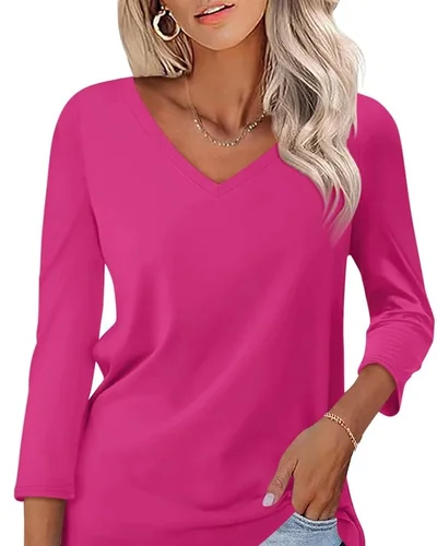 Minetom Women's 3/4 Length Sleeve Tops V Neck T Shirts Casual Basic Tees, thumbnail 13