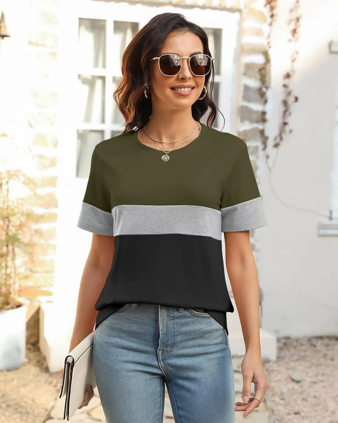 Minetom Womens Color Block T Shirts Short Sleeve Tops Summer Tees, photo 5