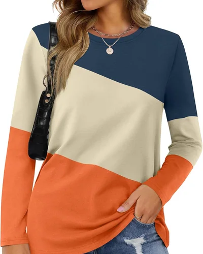 Minetom Women's Color Block Tops Casual Long Sleeve Shirts Pullover Tunic, thumbnail 8