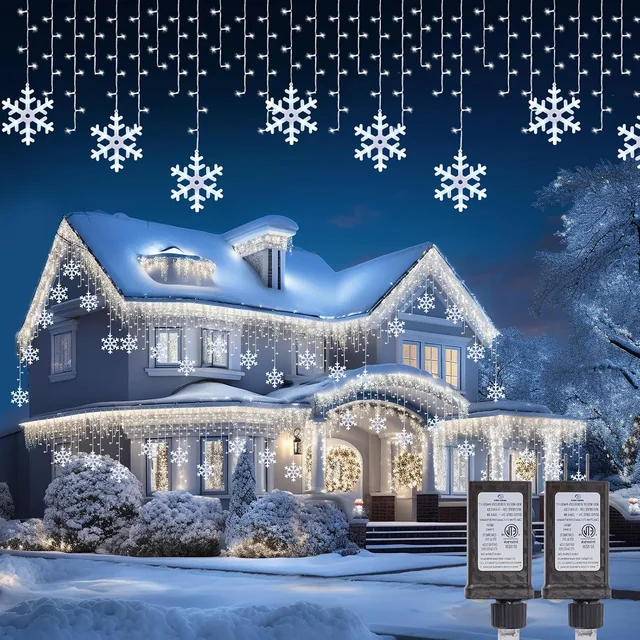 Minetom Icicle Lights Outdoor with Snowflake, 2Pack Total 40FT Icicle Light