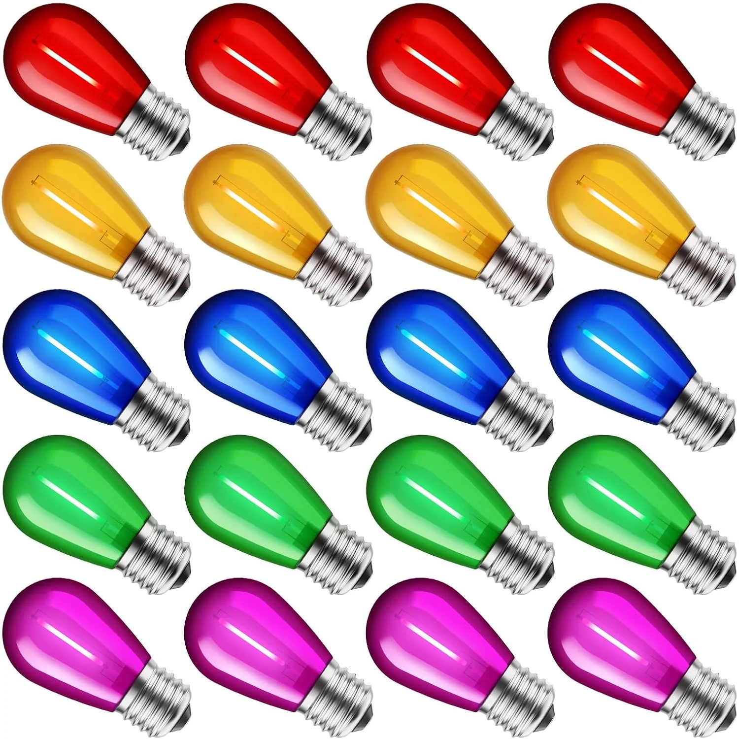 Minetom S14 Incandescent Edison Light Bulbs, 20 Pack 11W, Multicolor, 1.0 Watts, 20, photo 8