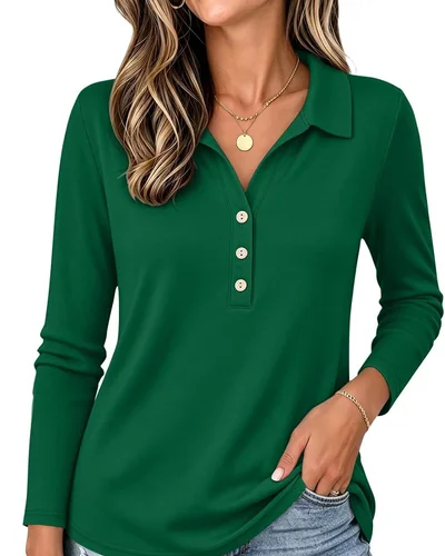 Minetom Womens Long Sleeve Tops Collared Button Up Shirts, thumbnail 14