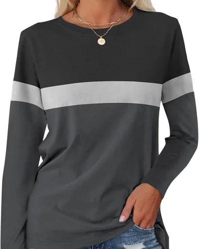 Minetom Women's Color Block Tunic Tops Casual Long Sleeve Shirts Round Neck, thumbnail 8