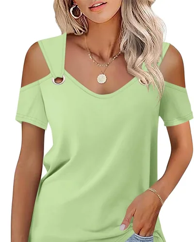 Minetom Women's Cold Shoulder Tops Short Sleeve V Neck T Shirts Summer Tee, thumbnail 20