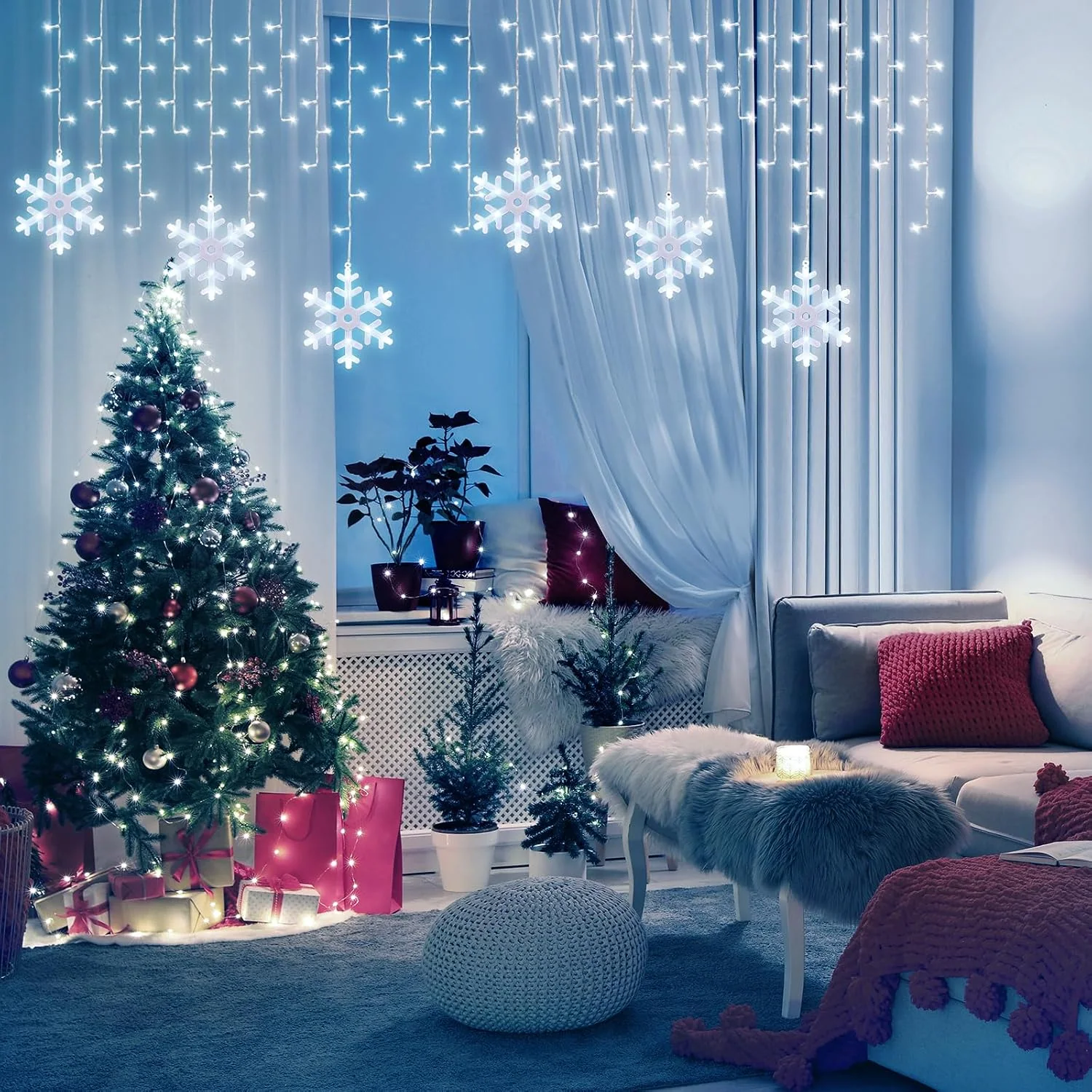 Minetom Icicle Lights Outdoor with Snowflake, 2Pack Total 40FT Icicle Light, photo 2