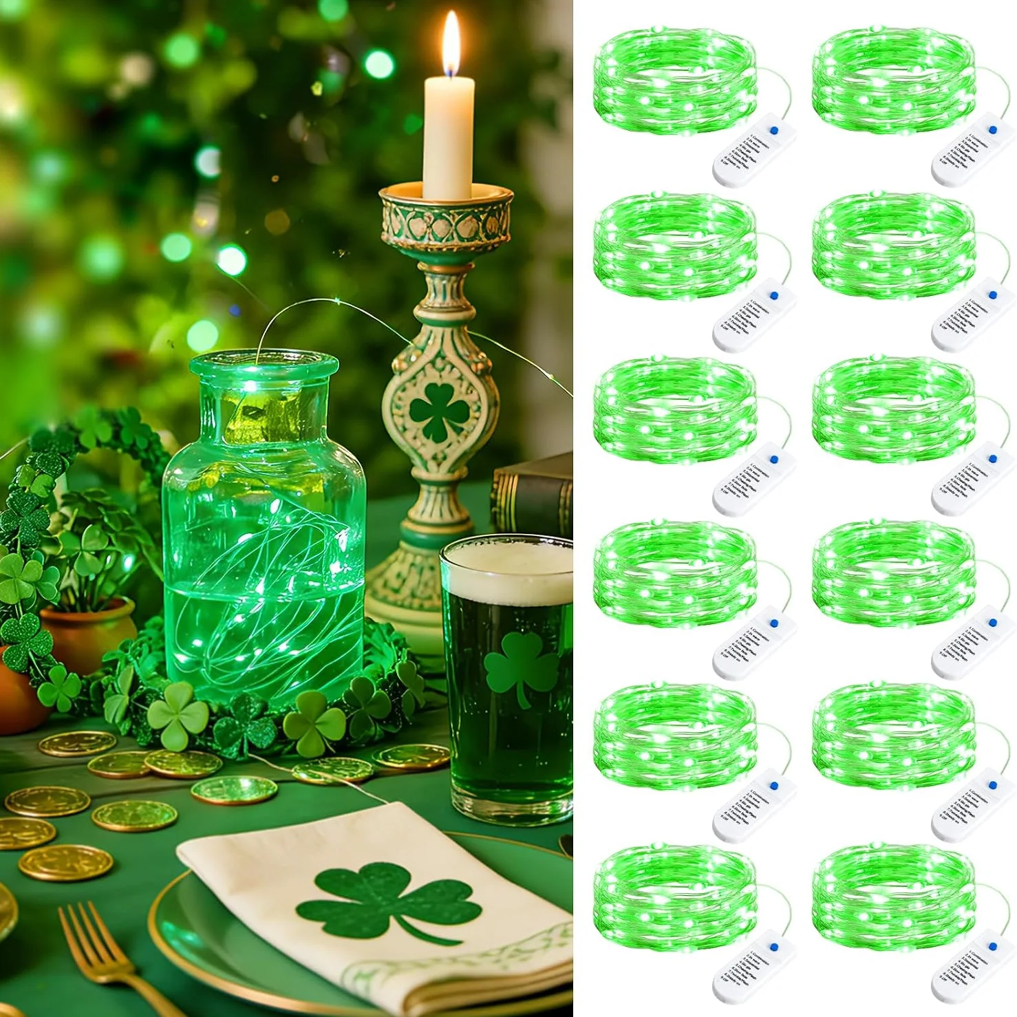 Minetom 12 Pack Warm White Battery Operated Fairy String Lights 8 Modes, Green, 12 Pack, photo 10