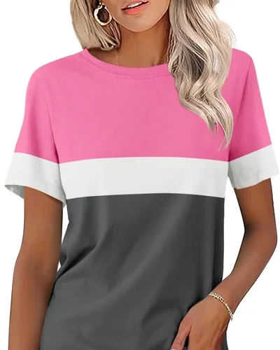 Minetom Womens Color Block T Shirts Short Sleeve Tops Summer Tees, thumbnail 14