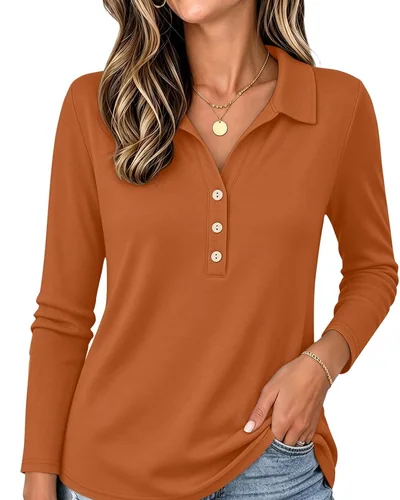 Minetom Womens Long Sleeve Tops Collared Button Up Shirts, thumbnail 7