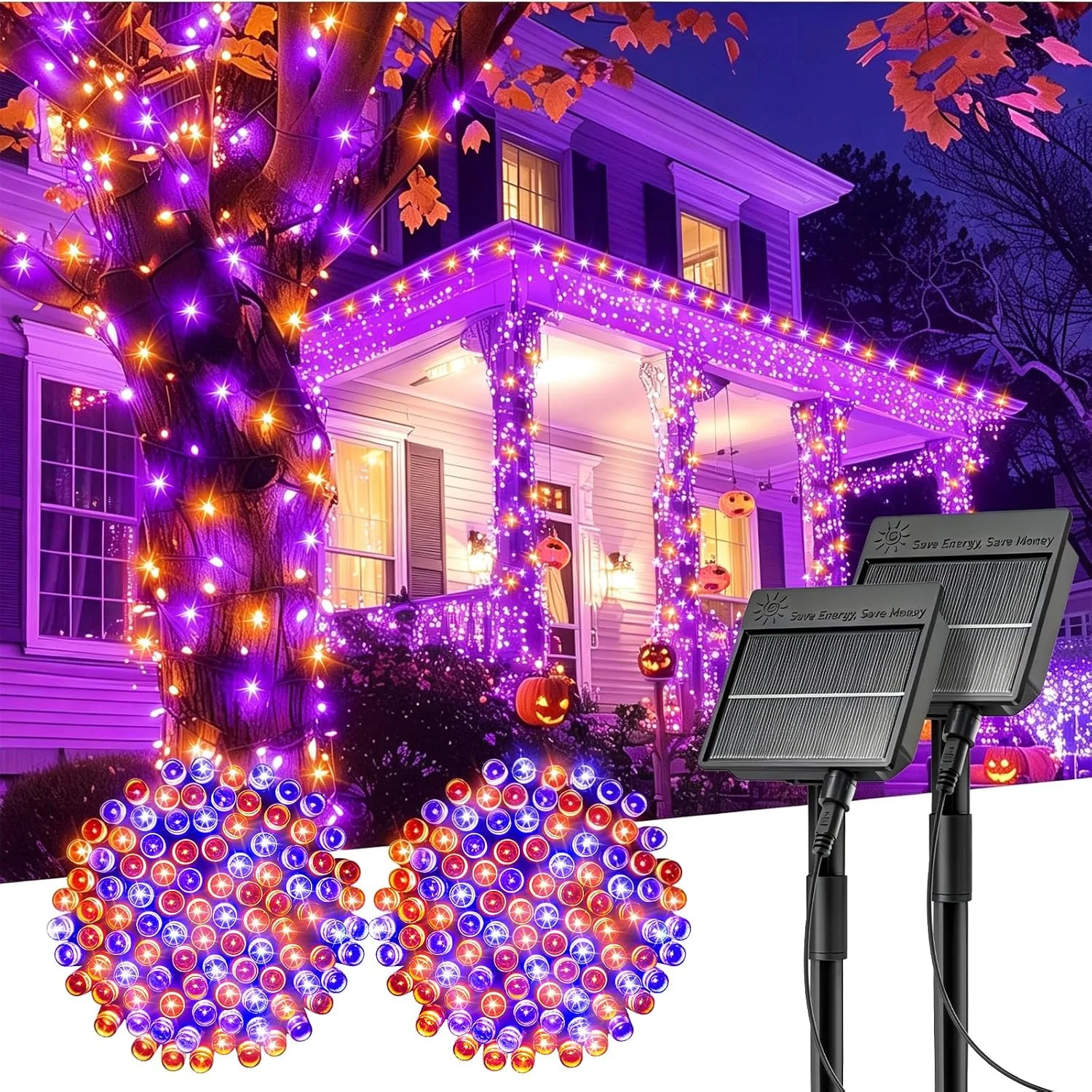Minetom Solar Halloween Lights Outdoor, Orange and Purple, 40 FT 2Pack, photo 13