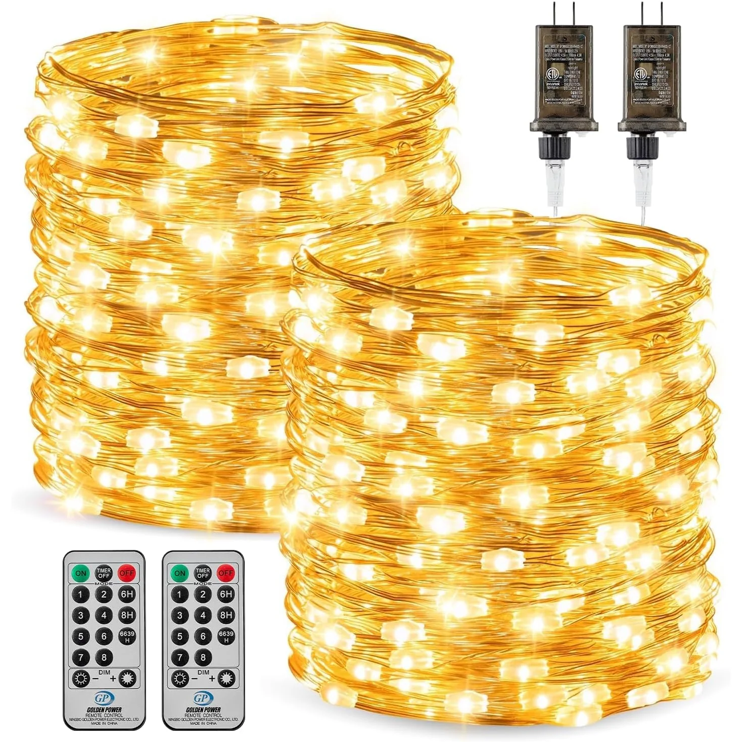 Minetom 66FT 200 LED Fairy Lights Plug in with Remote, Warm White, 2Pack - 200 LEDs, photo 2