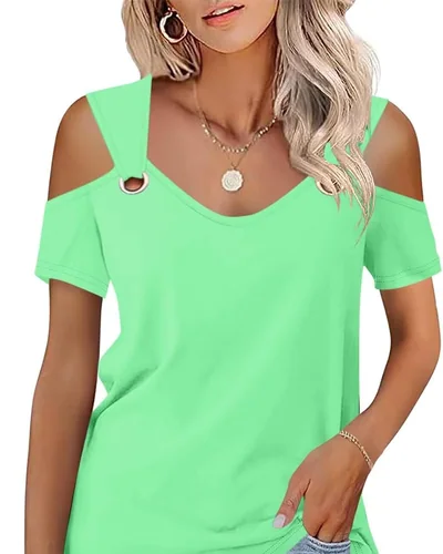 Minetom Women's Cold Shoulder Tops Short Sleeve V Neck T Shirts Summer Tee, thumbnail 17