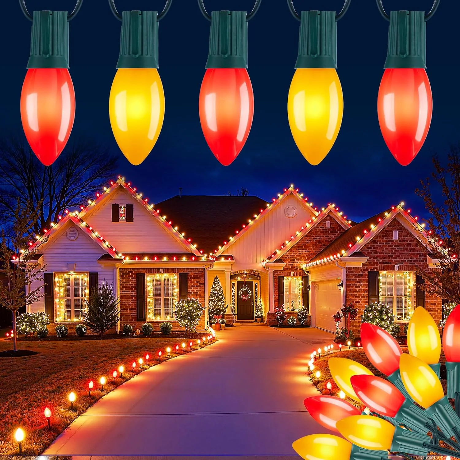 Minetom Vintage C9 LED Christmas Lights Outdoor, Red & Warm White, 100FT, photo 2
